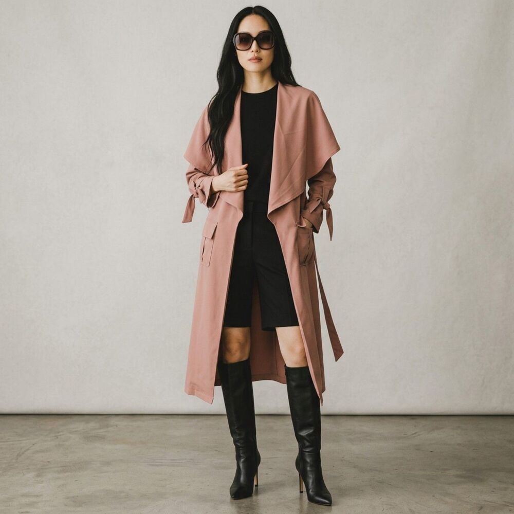 Muted Mauve Dusty Rose Longline Duster Trench Coat Medium — Modern EUC